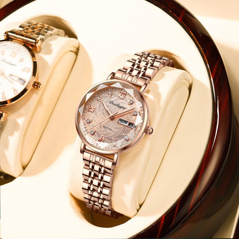 POEDAGAR Women Watch Rose Gold Water Ripple Design Quartz Watches ...