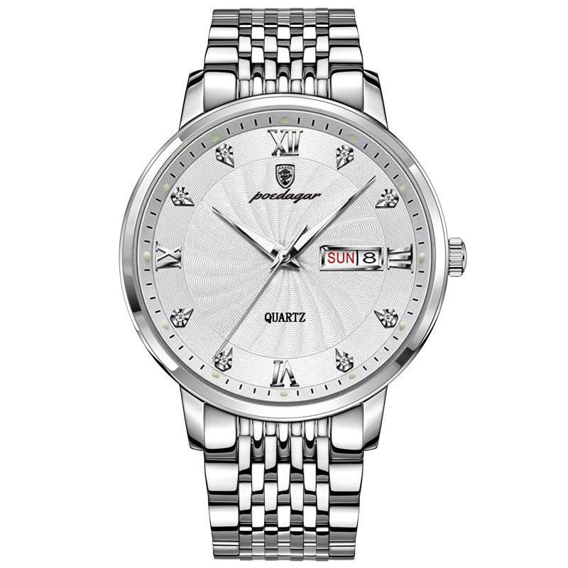Poedagar 827 Herenhorloges Zakelijk Roestvrij Staal Quartz Zilver