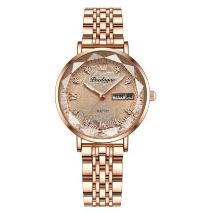 POEDAGAR 3012 Rose Gold Women Watch Rose Gold Water Ripple Design Quartz Watches Fashion Luxury Waterproof Stainless Stain Ladies Wristwatch