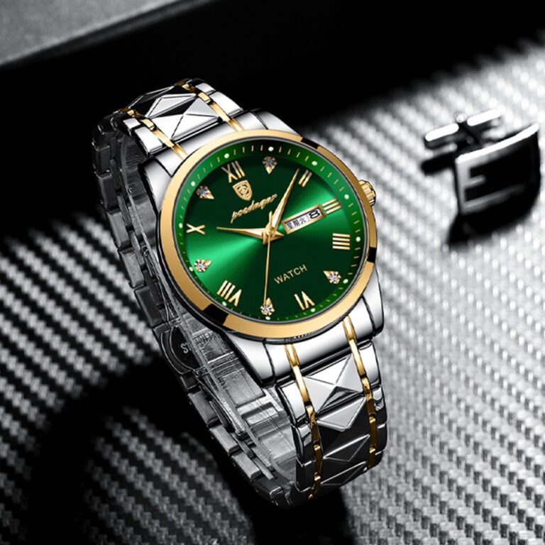 Poedagar Men Watch Green Dial Business Stainless Steel Quartz Watches ...