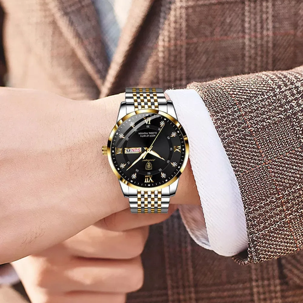 POEDAGAR 836 Edelstahl Herrenuhr Edelstahl Business Quarzuhr Wasserdicht Leuchtend Wochendatum Herrenarmbanduhr - Bild 3
