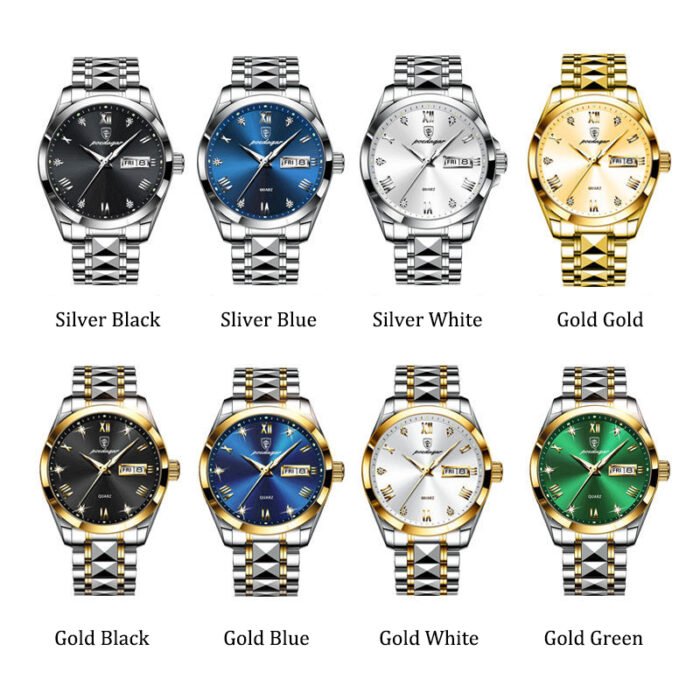 Poedagar Men Watch Green Dial Business Stainless Steel Quartz Watches ...