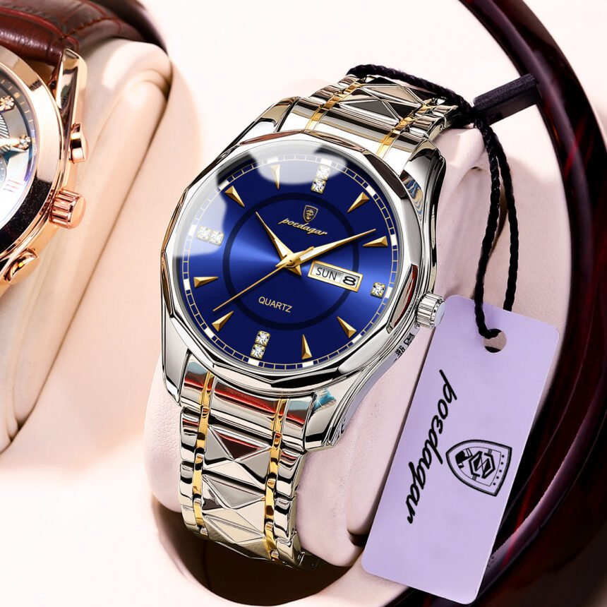 Poedagar Mens Watches Blue Dial Fashion Casual Quartz Watch Waterproof