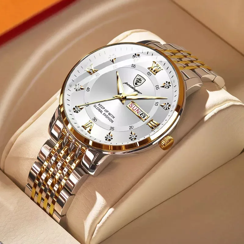 POEDAGAR 836 Edelstahl Herrenuhr Edelstahl Business Quarzuhr Wasserdicht Leuchtend Wochendatum Herrenarmbanduhr - Bild 7