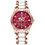 POEDAGAR 362 Women Watch Wine Red Diamond Dial Rose Gold Ceramic Steel Waterproof Luminous Ladies Quartz Wristwatch Valentine's Day Gift Series