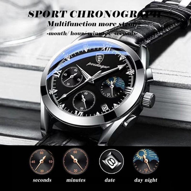 POEDAGAR Men Watch Sport Chronograph Fashion Date Quartz Wristwatch ...