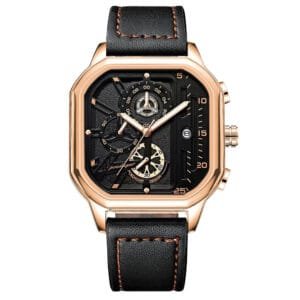 POEDAGAR 992 Square Luxury Men Watch Fashion Casual Leather Quartz Watches Waterproof Luminous Men‘s Wristwatch - Rose Gold Black Gold, Leather