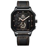 POEDAGAR 992 Square Luxury Men Watch Fashion Casual Leather Quartz Watches Waterproof Luminous Men‘s Wristwatch