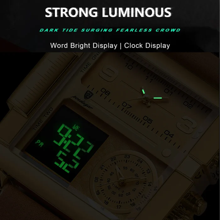 POEDAGAR 997 Luxury Man Big Dial Wristwatch Rectangle Waterproof Luminous Day Week Men Watch Digital Multifunction Men's Watches Quartz Reloj - Image 4