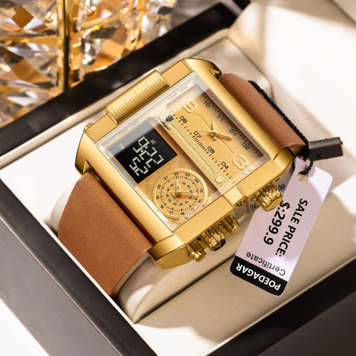 POEDAGAR 997 Luxury Man Big Dial Wristwatch Rectangle Waterproof Luminous Day Week Men Watch Digital Multifunction Men's Watches Quartz Reloj - Image 2
