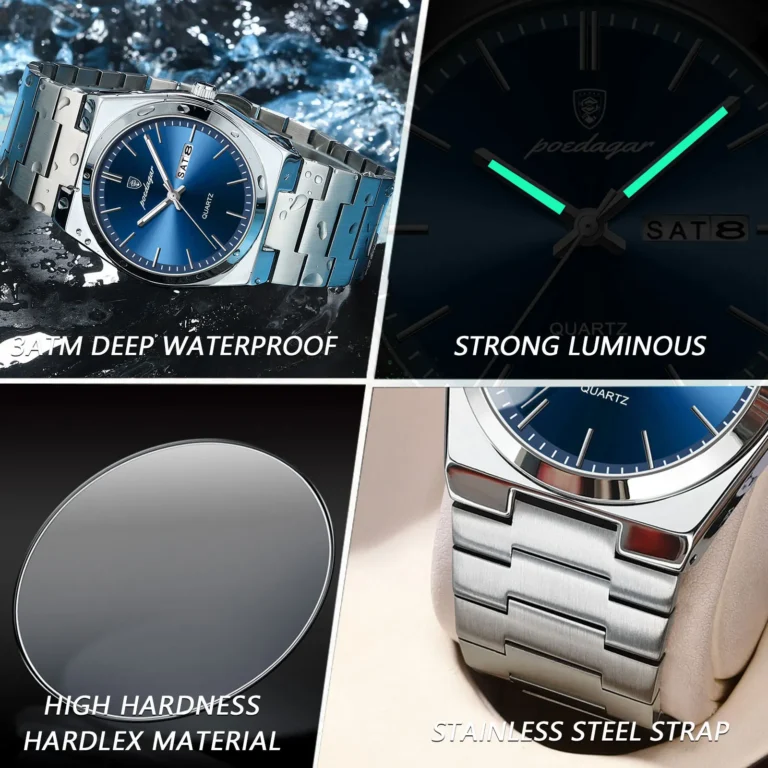 Orologio Uomo AIYISHI 1832 Blu - Quarzo Svizzero Acciaio 316L - Impermeabile Con Data E Lancette Luminose