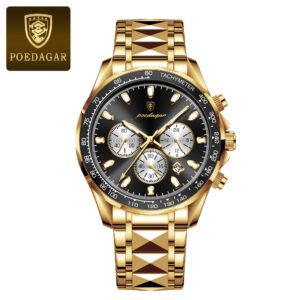 POEDAGAR 815 Luxury Sports Watch Men Quartz Waterproof Luminous Date Chronograph Men's Watches Stainless Steel Man Watch Male Clock - 815 All Gold Black