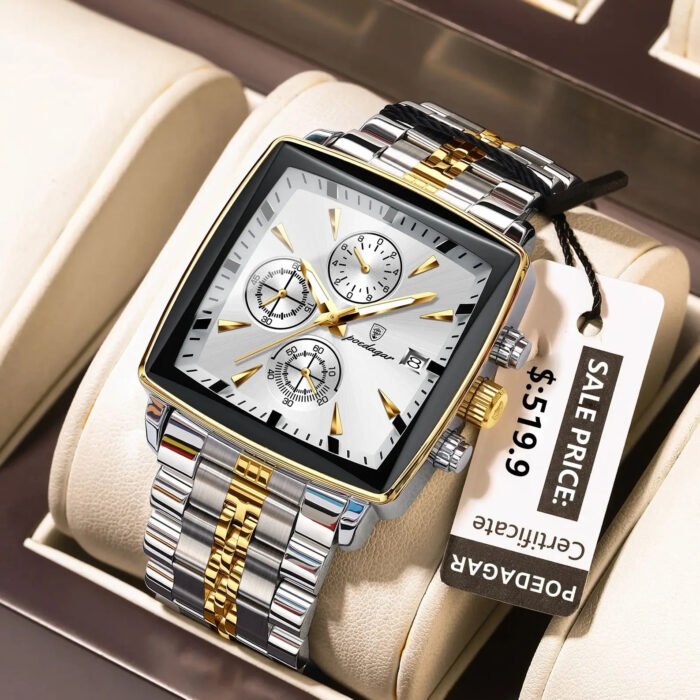 POEDAGAR 866 Luxury Square Business Man Wristwatch Waterproof Luminous Chronograph Quartz Men's Watches Stainless Steel Men Watch Reloj - Image 2