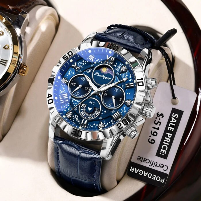 POEDAGAR 973 Luxury Man Watch Waterproof Luminous Chronograph Watch For Men High Quality Leather Quartz Men's Watches Galaxy Reloj - Image 2