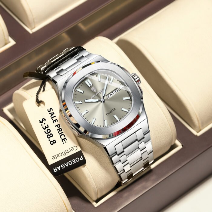 POEDAGAR 853 Luxury Homage Square Man Watch Square Waterproof Luminous Date Week Men Watch Stainless Steel Quartz Men's Watches Reloj+box - Image 2