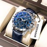 POEDAGAR 973 Luxury Man Watch Waterproof Luminous Chronograph Watch For Men High Quality Leather Quartz Men's Watches Galaxy Reloj - Image 4