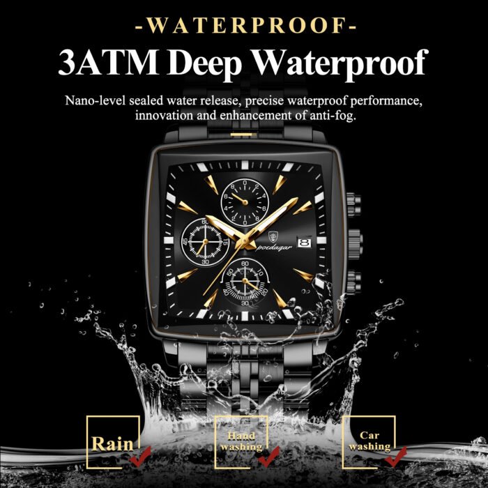 POEDAGAR 866 Luxury Square Business Man Wristwatch Waterproof Luminous Chronograph Quartz Men's Watches Stainless Steel Men Watch Reloj - Image 5