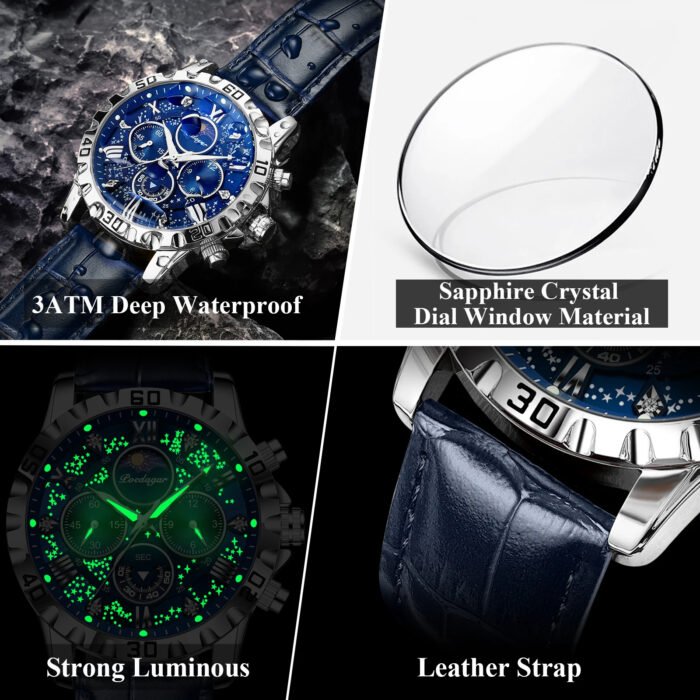 POEDAGAR 973 Luxury Man Watch Waterproof Luminous Chronograph Watch For Men High Quality Leather Quartz Men's Watches Galaxy Reloj - Image 8