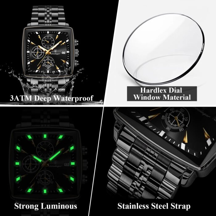 POEDAGAR 866 Luxury Square Business Man Wristwatch Waterproof Luminous Chronograph Quartz Men's Watches Stainless Steel Men Watch Reloj - Image 6