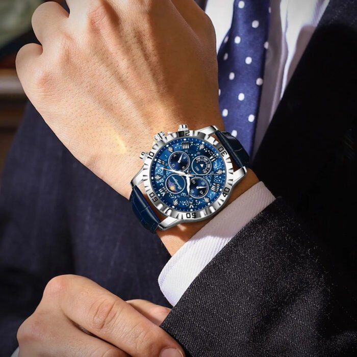 POEDAGAR 973 Luxury Man Watch Waterproof Luminous Chronograph Watch For Men High Quality Leather Quartz Men's Watches Galaxy Reloj - Image 3