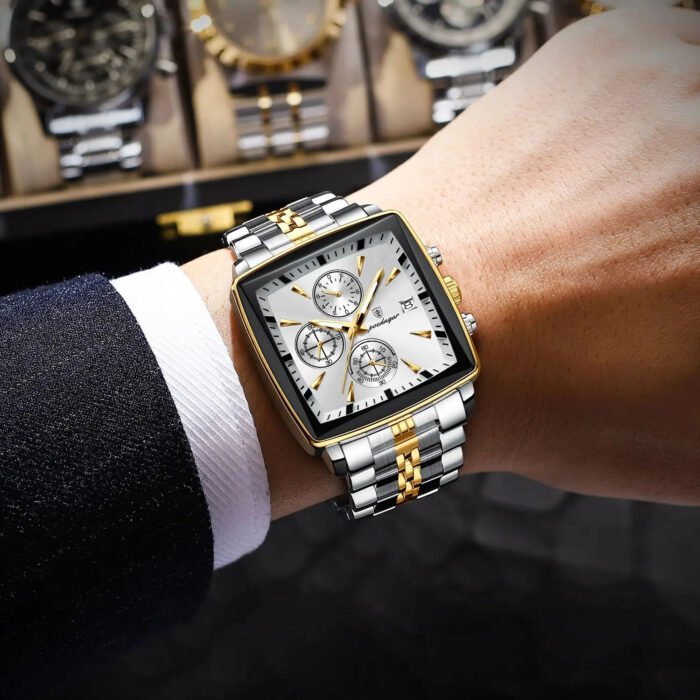 POEDAGAR 866 Luxury Square Business Man Wristwatch Waterproof Luminous Chronograph Quartz Men's Watches Stainless Steel Men Watch Reloj - Image 4