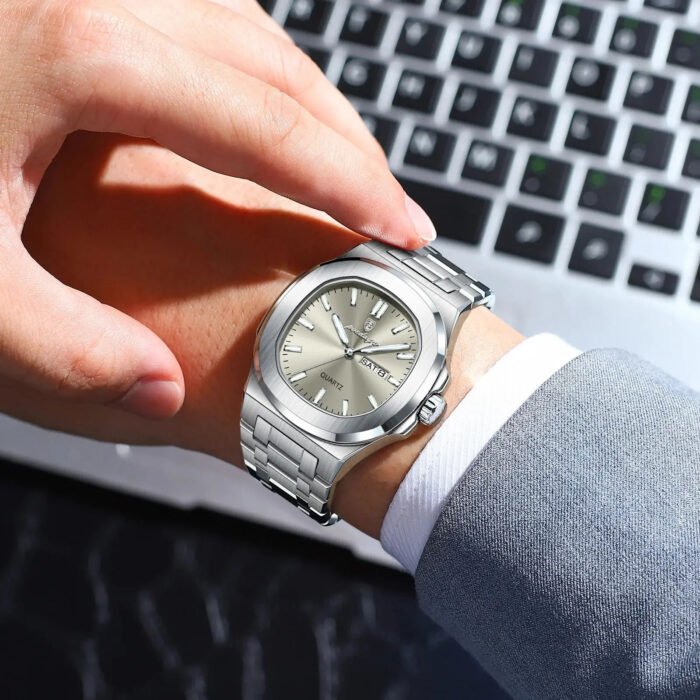 POEDAGAR 853 Luxury Homage Square Man Watch Square Waterproof Luminous Date Week Men Watch Stainless Steel Quartz Men's Watches Reloj+box - Image 3