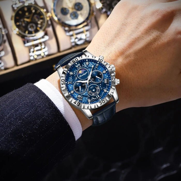 POEDAGAR 973 Luxury Man Watch Waterproof Luminous Chronograph Watch For Men High Quality Leather Quartz Men's Watches Galaxy Reloj - Image 5