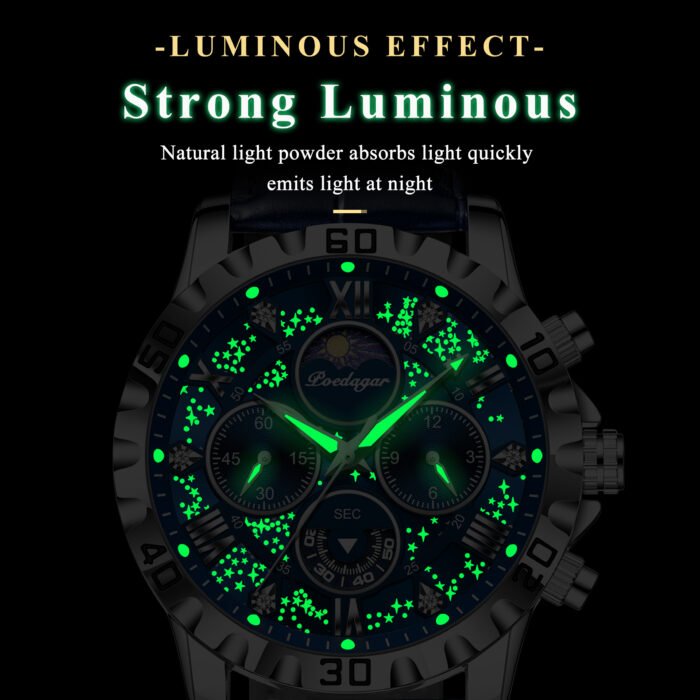 POEDAGAR 973 Luxury Man Watch Waterproof Luminous Chronograph Watch For Men High Quality Leather Quartz Men's Watches Galaxy Reloj - Image 6