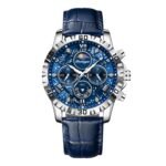POEDAGAR 973 Luxury Man Watch Waterproof Luminous Chronograph Watch For Men High Quality Leather Quartz Men's Watches Galaxy Reloj