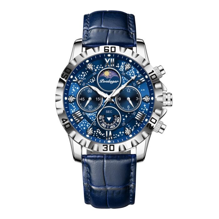 POEDAGAR 973 Luxury Man Watch Waterproof Luminous Chronograph Watch For Men High Quality Leather Quartz Men's Watches Galaxy Reloj - Image 1