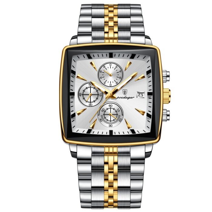 POEDAGAR 866 Luxury Square Business Man Wristwatch Waterproof Luminous Chronograph Quartz Men's Watches Stainless Steel Men Watch Reloj - Image 1