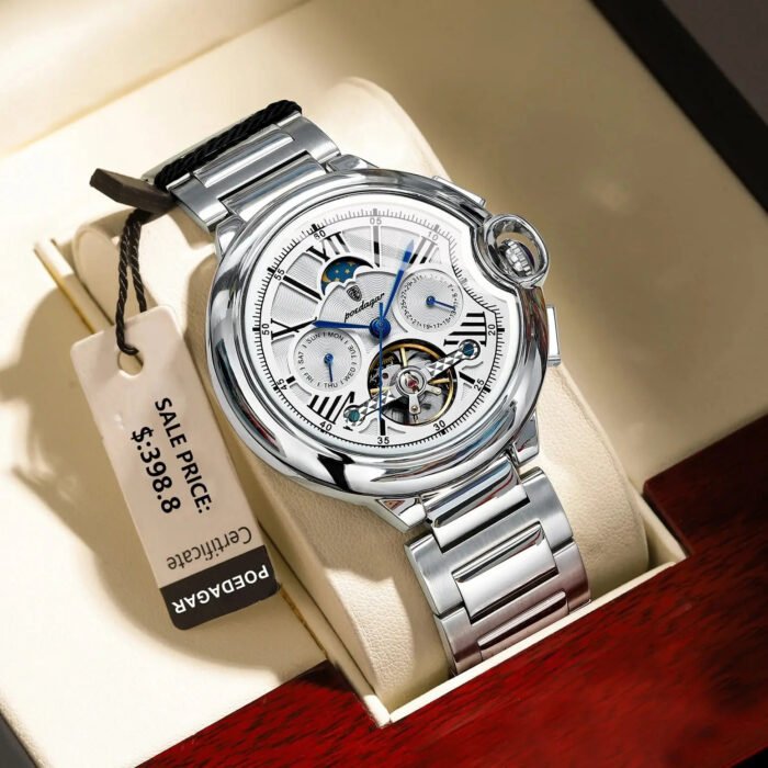 POEDAGAR 1413 Luxury Mechanical Men Watch Hollow Tourbillon Automatic Mechanical Men Watch Waterproof Date Week Men's Watches - Image 2