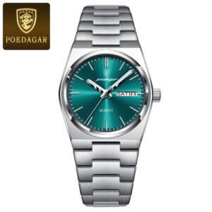 POEDAGAR 786 Luxury Watch for Woman Ladies Elegant Quartz Watch Waterproof Luminous Date Week Stainless Steel Women's Watches Clock - 786 Silver Green