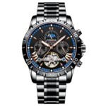 POEDAGAR 1410 Luxus-Tourbillon-mechanische Uhr für Männer, wasserdicht, leuchtend, Datum, Woche, Edelstahl, Hohluhren, Herrenuhr
