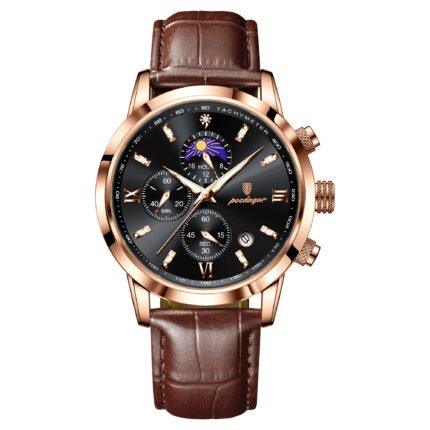 POEDAGAR 882 Luxusní sportovní hodinky pro muže Voděodolné Svítící Datum Chronograf Pánské Náramkové Hodinky Kožené Quartz Pánské Hodinky Reloj