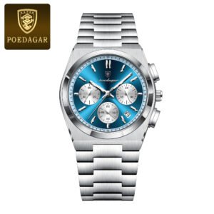 POEDAGAR 970 Fashion Luxury Watches For Men Stainless Steel Waterproof Man Watch Luminous Date Chronograph Sports Men's Quartz Watch - 970 Silver Blue White S