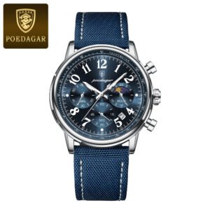 POEDAGAR 808 Luxury Military Sports Watch for Man Waterproof Luminous Chronograph Date Men's Watches Quartz Nylon Leather Men Clock Homage Watch - 808 Silver Blue