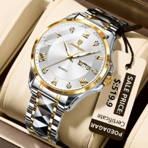 POEDAGAR 883 Fashion Military Men Clock Waterproof Luminous Date Week Man Wristwatch Stainless Steel Quartz Men's Watches Male Reloj - 883 Golden White