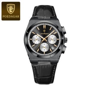 POEDAGAR 970 Luxury Watch For Men Leather Sports Military Man Watch Waterproof Luminous Chronograph Date Quartz Men's Watches Reloj - 970 Black Black White L