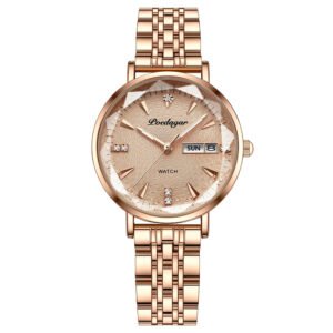 ​POEDAGAR 312 ​Women's Quartz Watch with Steel Strap - 30M Waterproof Automatic Date & Week Display, Diamond-Cut Dial with Luminous Hands, Elegant Business & Casual Style for Women​ - 312 Rose Gold Gold S