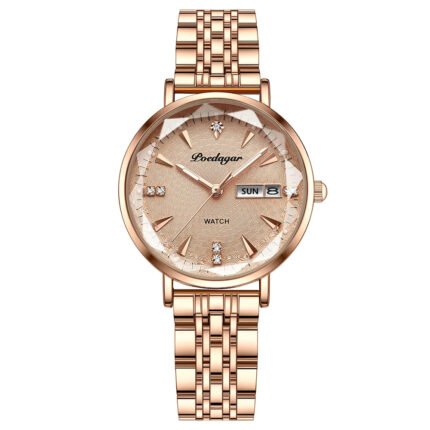 ​POEDAGAR 312 ​Women's Quartz Watch with Steel Strap - 30M Waterproof Automatic Date & Week Display, Diamond-Cut Dial with Luminous Hands, Elegant Business & Casual Style for Women​