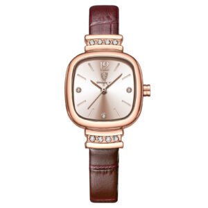 POEDAGAR 710 Ladies Square Watch - Waterproof Quartz with Diamond Accents, Elegant Leather Strap for Women, Office & Date Gift​ - 710 Rose Gold L