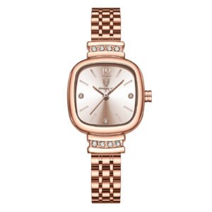 POEDAGAR 710 Ladies Square Watch - Waterproof Quartz with Diamond Accents, Elegant Stainless Steel Design for Women, Office & Date Gift​ - 710 Rose Gold S
