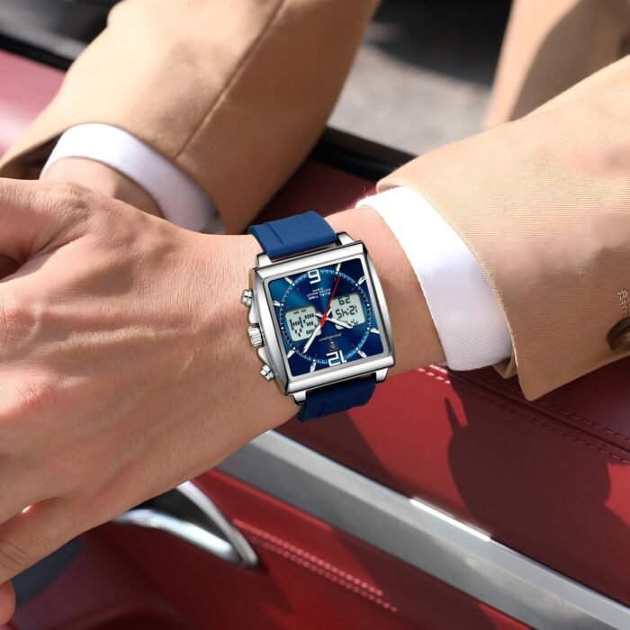 POEDAGAR E109 Luxury Top Man Watch Electronic Square LED Alarm Chronograph Men's Watches Week Date Dual Time Display Men Quartz Clock - Image 8
