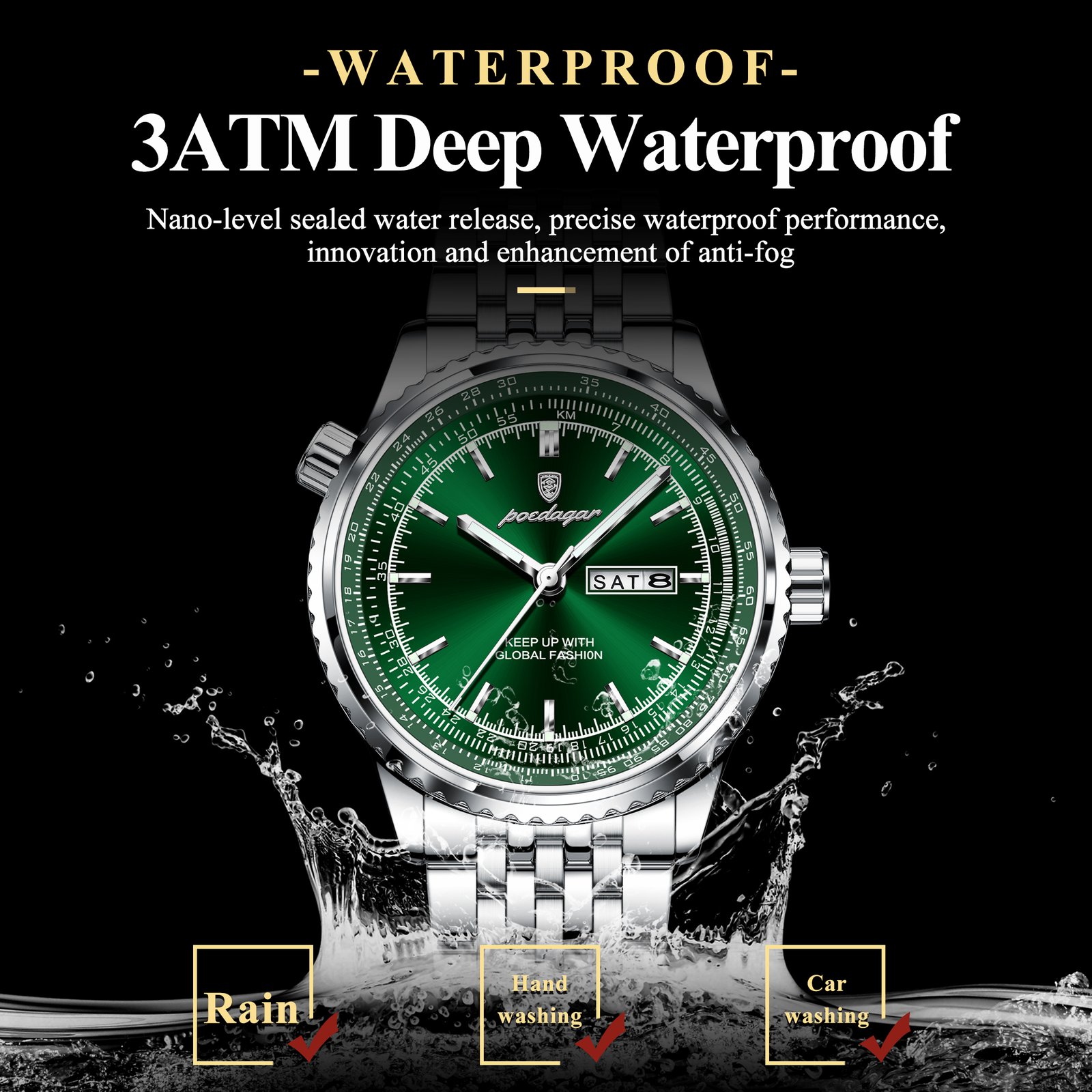 6 POEDAGAR 673 Luxury Watch For Man Stainless Steel Date Week Quartz Men Clock Waterproof Luminous Military High Quality Men's Watches - Image 4