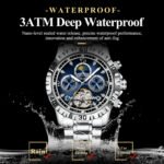 POEDAGAR 1423 Luxury Mechanical Watch for Men Waterproof Luminous Date Week Stainless Steel Hollow Watches Men's Clock - Image 6