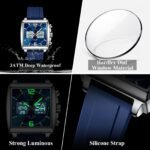 POEDAGAR E109 Luxury Top Man Watch Electronic Square LED Alarm Chronograph Men's Watches Week Date Dual Time Display Men Quartz Clock - Image 5