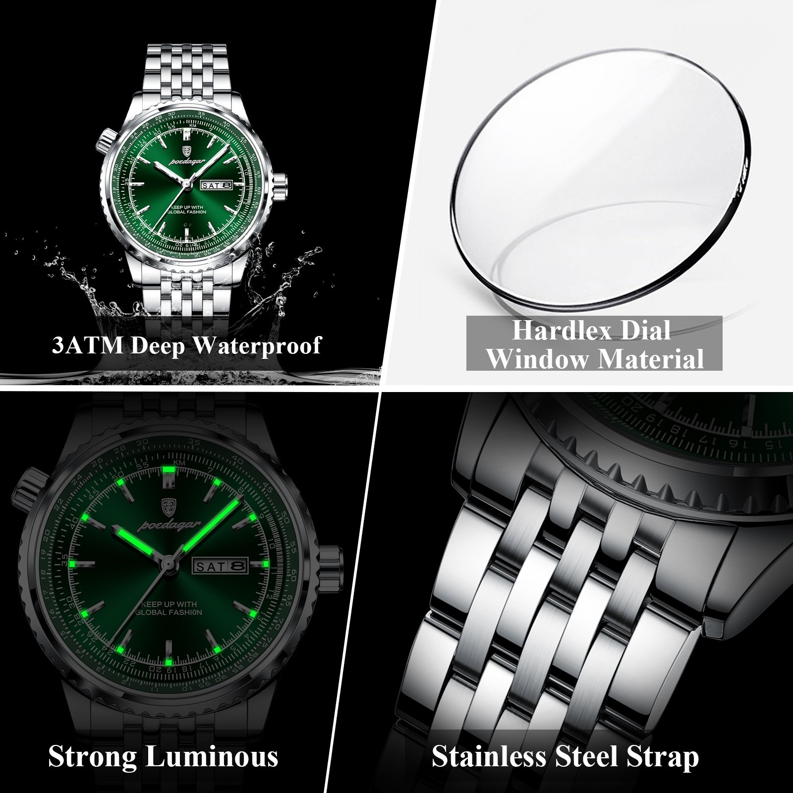 8 POEDAGAR 673 Luxury Watch For Man Stainless Steel Date Week Quartz Men Clock Waterproof Luminous Military High Quality Men's Watches - Image 6