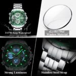 POEDAGAR E108 Luxury LED Men's Watch Dual Time Digital Display Waterproof Date Male Electronic Stainless Steel Watch - Image 7