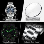 POEDAGAR 1423 Luxury Mechanical Watch for Men Waterproof Luminous Date Week Stainless Steel Hollow Watches Men's Clock - Image 8